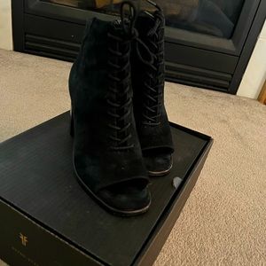 Frye Peep Toe Suede Lace Up Ankle Bootie